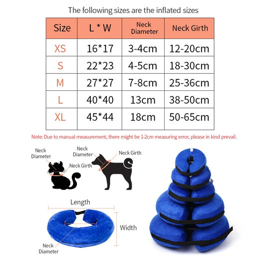 Dogs Collar Protective Inflatable Puppy Anti-Bite Necklace Cats Pet Recovery Neck Soft Blowing Ring Pet Products